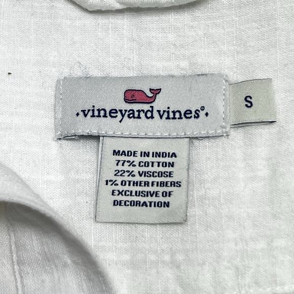 Vineyard Vines Women's White with Tan Stripes Linen Type Blouse Size Small - Picture 3 of 7